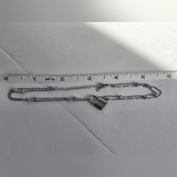 Double-Layer Silver Padlock Necklace - Picture 6 of 10